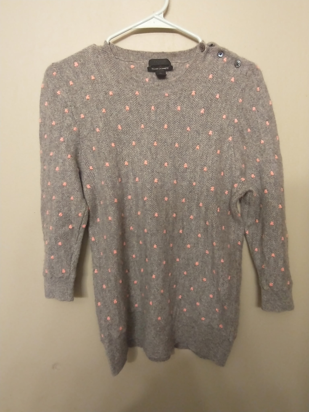J.Crew Collection 100% Italian Cashmere Pointelle Dot Sweater Gray Pink